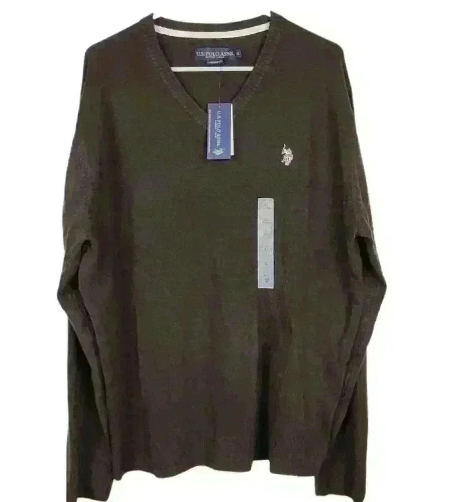 Mens US POLO ASSN Chocolate SWEATER Size XL Pullover V Neck